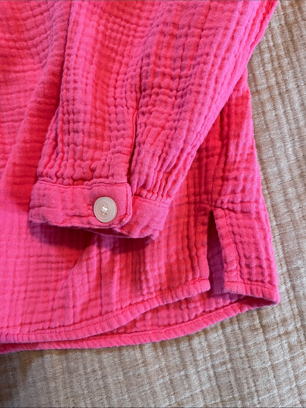 J. Crew 100% Cotton Gauze Bright Pink Popover Top - Picture 5 of 7